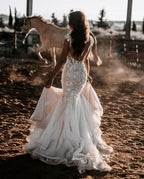 Bmbridal V-Neck Mermaid Wedding Dress With Appliques And Beading Chapel Train