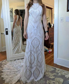 Womens Beach Wedding Dress Vintage Lace Bohemian Bridal Gown With Long Sleeves