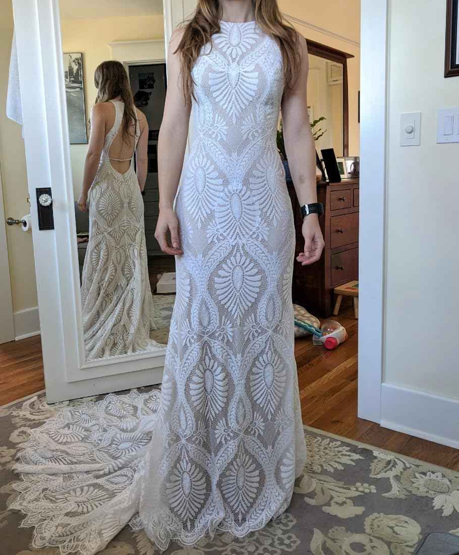 Womens Beach Wedding Dress Vintage Lace Bohemian Bridal Gown With Long Sleeves