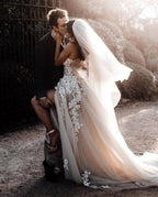 Modern A Line Sweetheart 3D Floral Long Wedding Dress With Lace Tulle