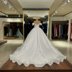 Romantic Off The Shoulder Long Ball Gown Wedding Dress With Sequins