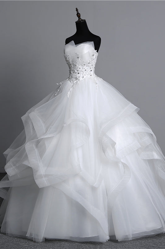 Gorgeous Strapless Tulle Aline Wedding Dress With Appliques And Beading