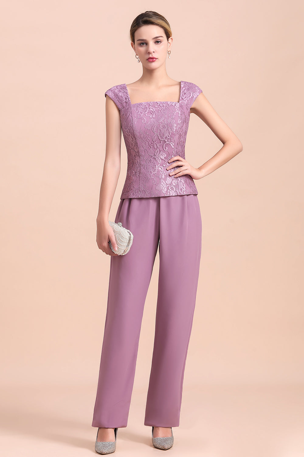 BMbridal Elegant Cap-Sleeves Lace Chiffon Affordable Mother of Bride Online with Wrap