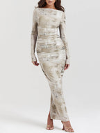 Imprimé vert sauge pâle robe maxi