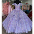 Romantisches Lavendel 3D Blumen Kleid für den 15. Geburtstag, Schulterfreies Ballkleid, Kleid für den 16. Geburtstag Y1152