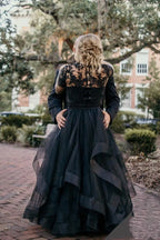 Charming Tulle Lace Two Piece Long Wedding Dress With Short Sleeves