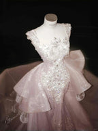 Vestido de Baile Formal de Sereia com Tule Lavanda e Contas Glamouroso Vestido de Noite Y8669