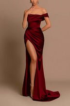Green One Shoulder Long Mermaid Prom Dress With Side Split