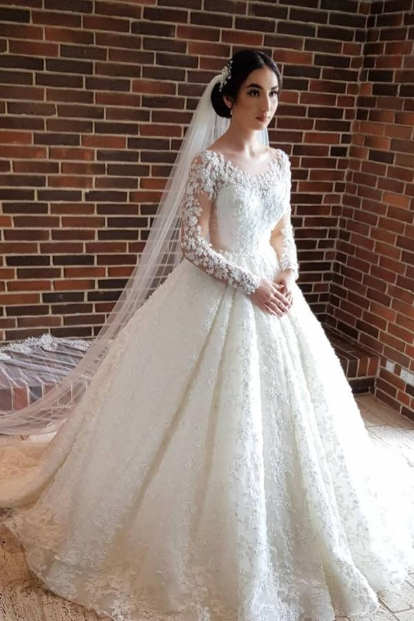 Glamorous Long Sleeve Lace Princess Wedding Dress For Brides