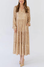 Éclat et Brillance Robe de Fête Midi à Sequins à Pochettes et à Étages pour les Fêtes