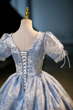 Vestido de Baile Elegante Azul com Estampado, Corte em Linha A, Vestido de Quinceanera Y7678