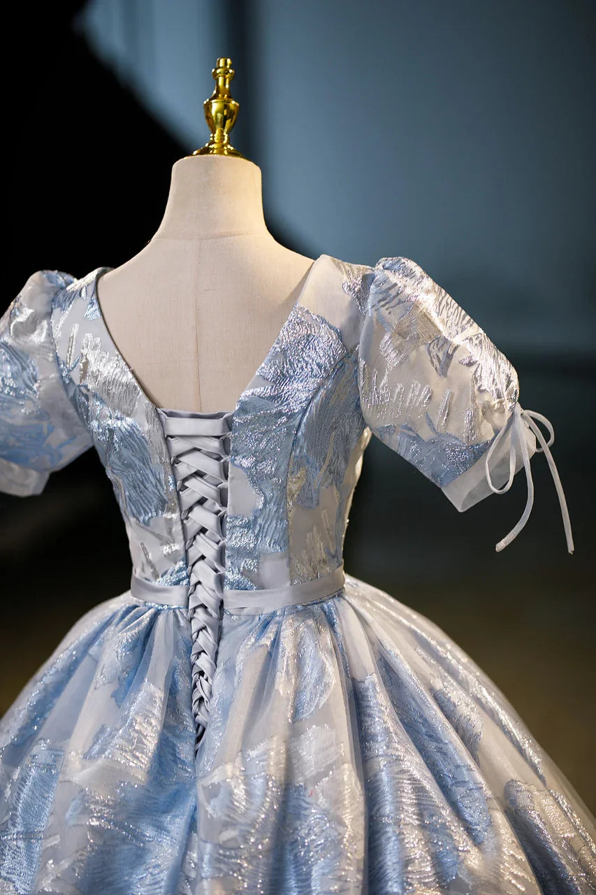 Vestido de Baile Elegante Azul com Estampado, Corte em Linha A, Vestido de Quinceanera Y7678