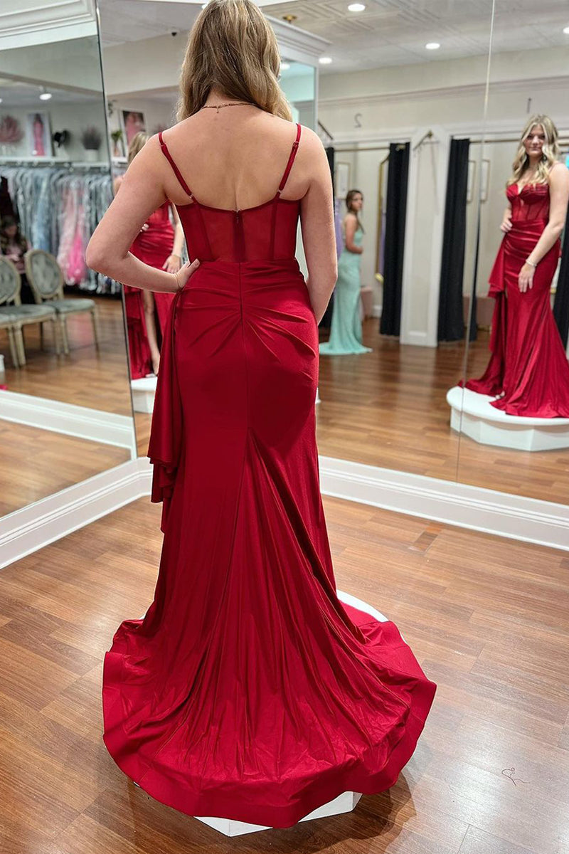 Sweetheart Satin Mermaid Long Prom Dresses with Slit