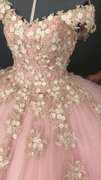 Vestido de Baile com Aplicações de Tule Cor-de-Rosa Vestido Doce 16 Y724