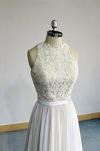 Glamorous White Appliques Chiffon Wedding Dress Sleeveless Ruffles A Line Gown