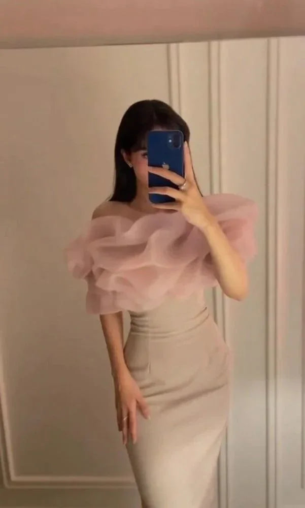 Vestido largo elegante de fiesta con hombros descubiertos y pliegues Y7594