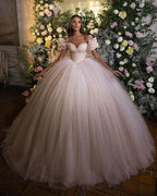BMbridal Off The Shoulder Ball Gown Tulle Wedding Dress With Shining Sequins