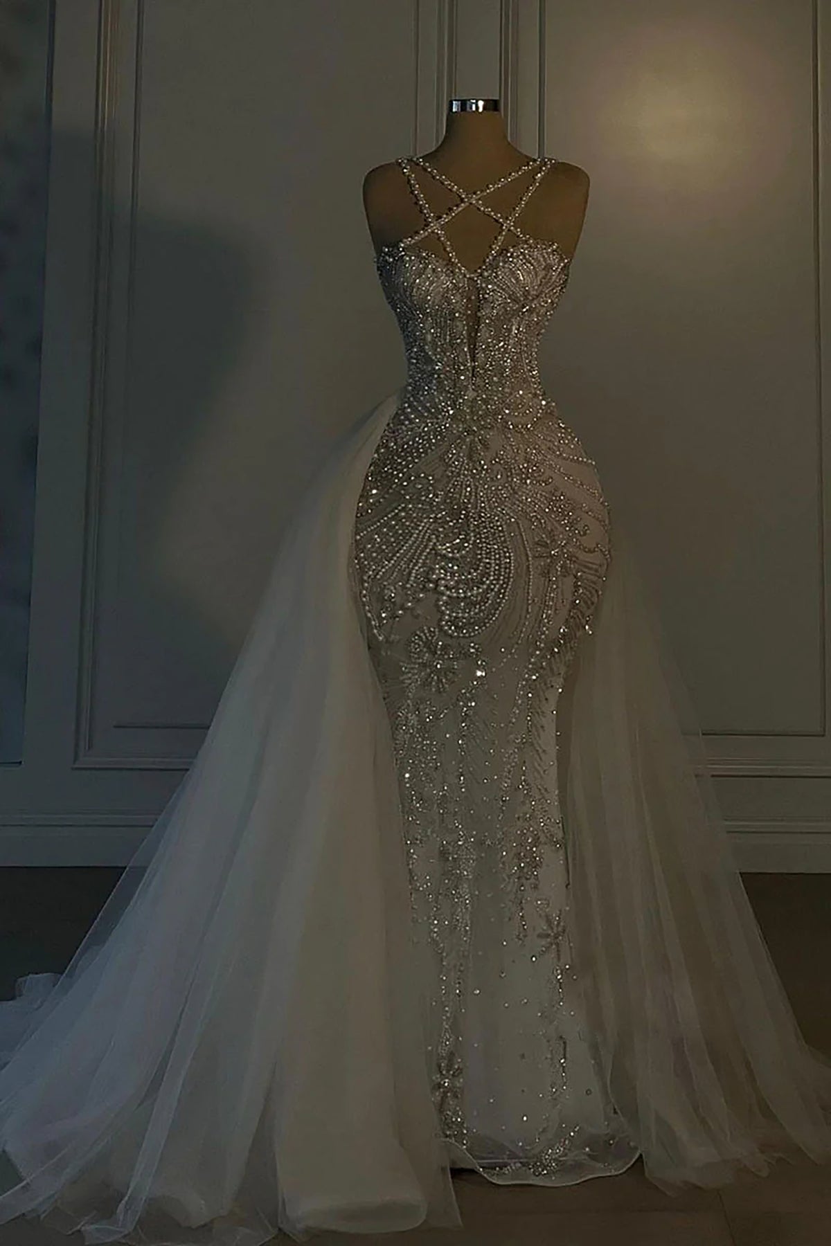 Halter Sleeveless Mermaid Prom Dress With Beading Tulle Custom Colors Sizes
