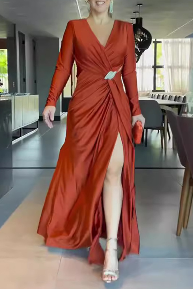 Elegante Abendkleider mit ausgehöhltem Schlitz und gerüschtem V-Ausschnitt (4 Farben) 