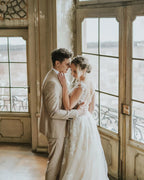 Chic Boho A Line Tulle Long Wedding Dress With Lace Appliques