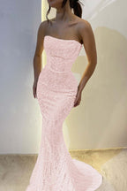 Chic Strapless Long Mermaid Prom Dress With Sequins Custom Colors And Sizes