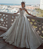 Glamorous Cap Sleeve Ball Gown Wedding Dress With Beading