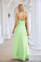 Vestido de Festa Comprido até ao Chão para Damas de Honra, em Chiffon, com Alças Finas, Decote em V e Fenda Frontal, para Baile, Festa e Casamento 28116