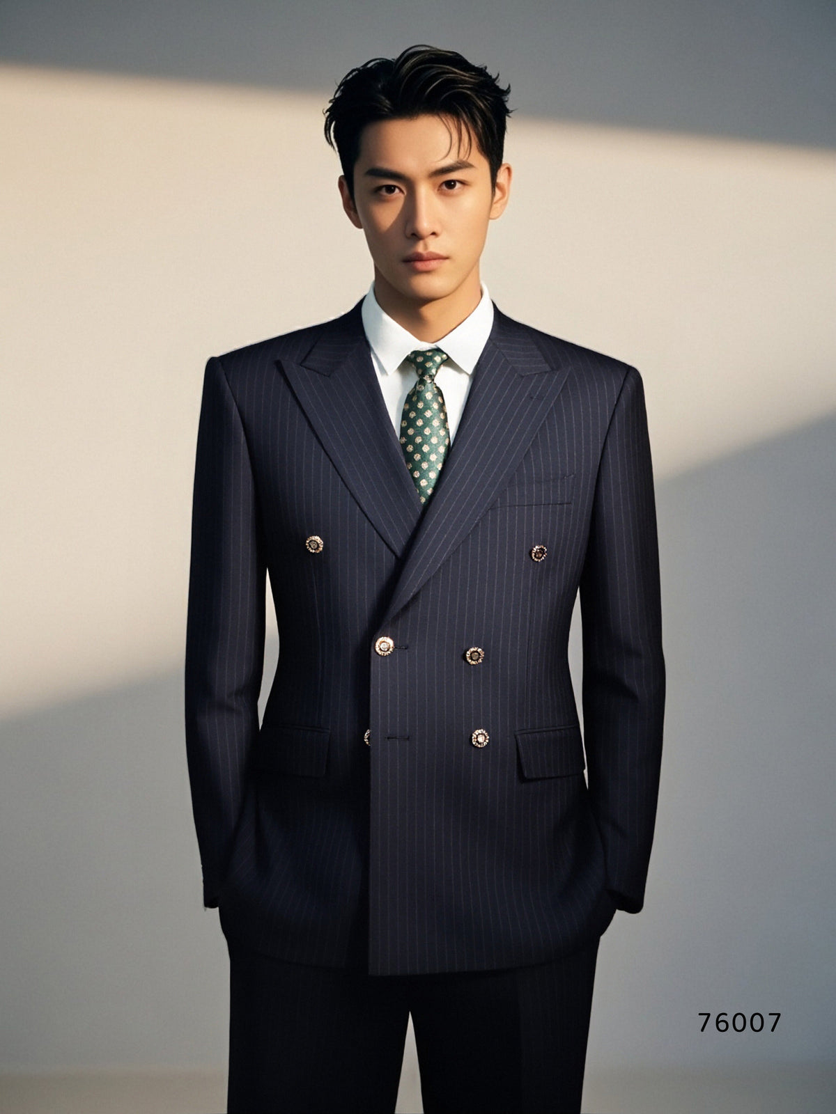 Double Breasted Pinstripe Wool Suit For Formal Groom And Business