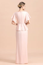 BMbridal Glamorous V-Neck Front Slit Mother of Bride Dresses with Beadings Sash