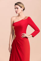 BMbridal Chic One-Shoulder Long Sleeves Ruffle Mother of Bride Dresses with Appliques
