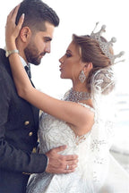 Glamorous Cap Sleeve Ball Gown Wedding Dress With Beading