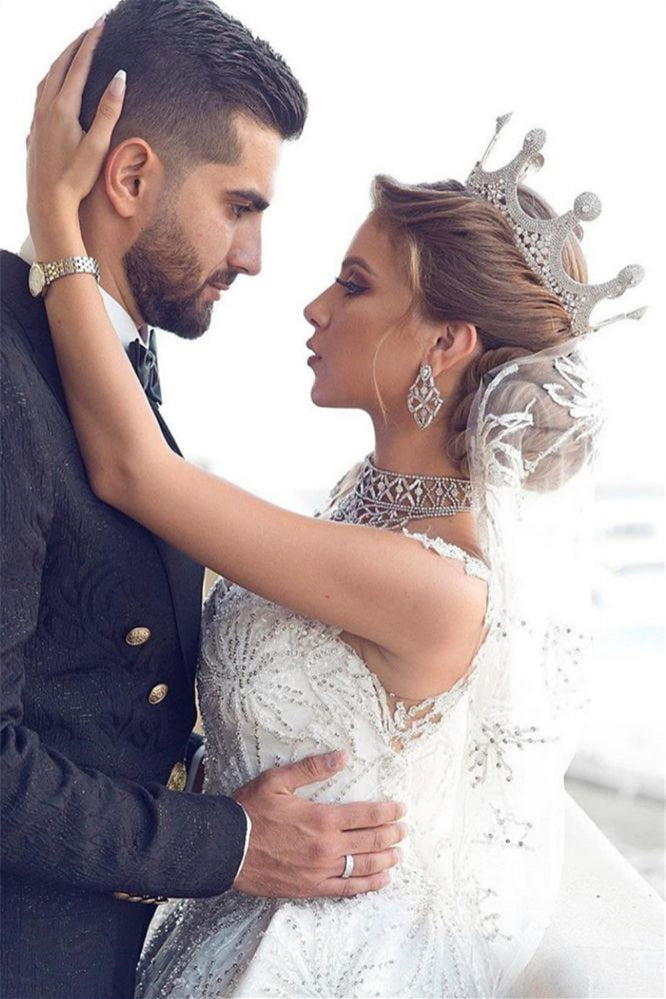 Glamorous Cap Sleeve Ball Gown Wedding Dress With Beading