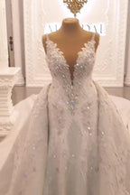 Spaghetti Straps Sweetheart A Line Backless Wedding Dress With Appliques Lace