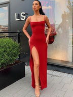 TARUXY Sexy Side Slit Dresses Women High Waist Sleeveless Slim Sundress Ladies Holiday Casual Bodycon Long Evening Dress Femme