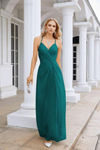 Vestido de Festa Comprido até ao Chão para Damas de Honra, em Chiffon, com Alças Finas, Decote em V e Fenda Frontal, para Baile, Festa e Casamento 28116