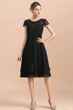 BMbridal Chic Black Cap Sleeve Mother of Bride Dress Chiffon Short Wedding Party Gowns