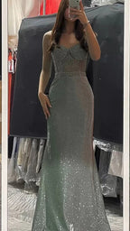 Vestido de fiesta elegante gris sirena con brillo Vestido de noche gris elegante Y1838