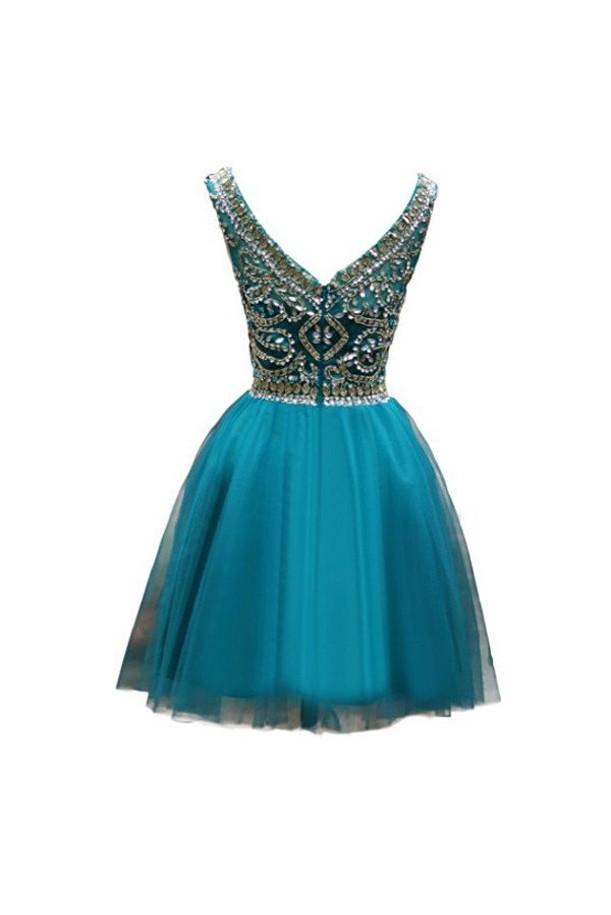 Abito da cerimonia per ragazze in tulle verde con perline, scollo a barchetta e linea a trapezio