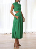 Cutout Waist Pocketed Vacation Midi Dress