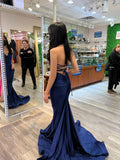 Charming Navy Mermaid Prom Dress Backless Evening Gown Y4449