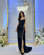 Vestido de noche elegante negro ajustado Vestido negro para recepción Y6400