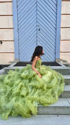 Vestidos largos de tul verde para baile de graduación, vestidos formales de noche en línea A Y2029