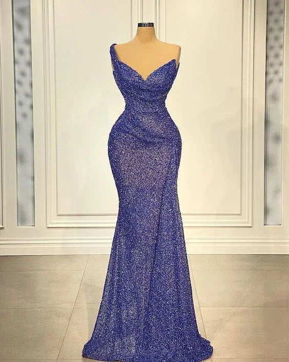 Blue Elegant Exquisite Evening Dress Floor Length Dubai Arabic Prom Dress Y4732