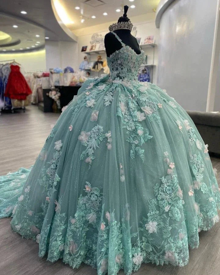 Vestido de Bola com Flores 3D Deslumbrantes, Vestido de Princesa, Vestido para Festa de 16 Anos Y2320