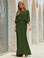 Bridesmaid Dress Women Long Sleeve V-Neck Chiffon Formal Wedding Party Dress 28018
