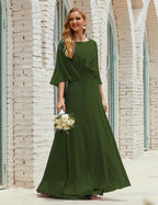 Bridesmaid Dress Women Long Sleeve V-Neck Chiffon Formal Wedding Party Dress 28018