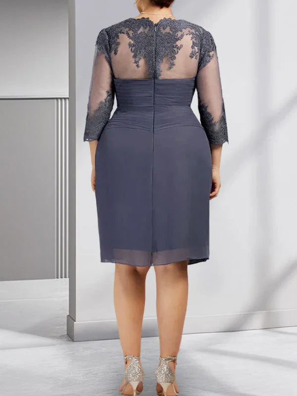 Sheath/Column Sweetheart Knee-Length Chiffon Mother of the Bride Dress With Beading Appliques Lace Sequins Pleated