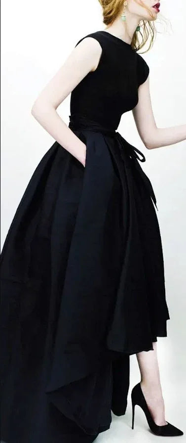 Vestido de fiesta negro seductor vestido encantador bonito vestido sencillo de noche vestido formal de fiesta con cuello redondo S19670