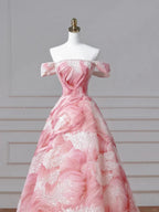 Dream Pink Strapless Satin Print Sequins Prom Dress Princess Birthday Ball Gown Y8604