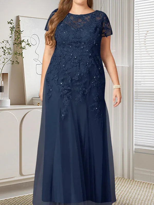 Abito in tulle con scollo a sirena e paillettes blu marina scuro